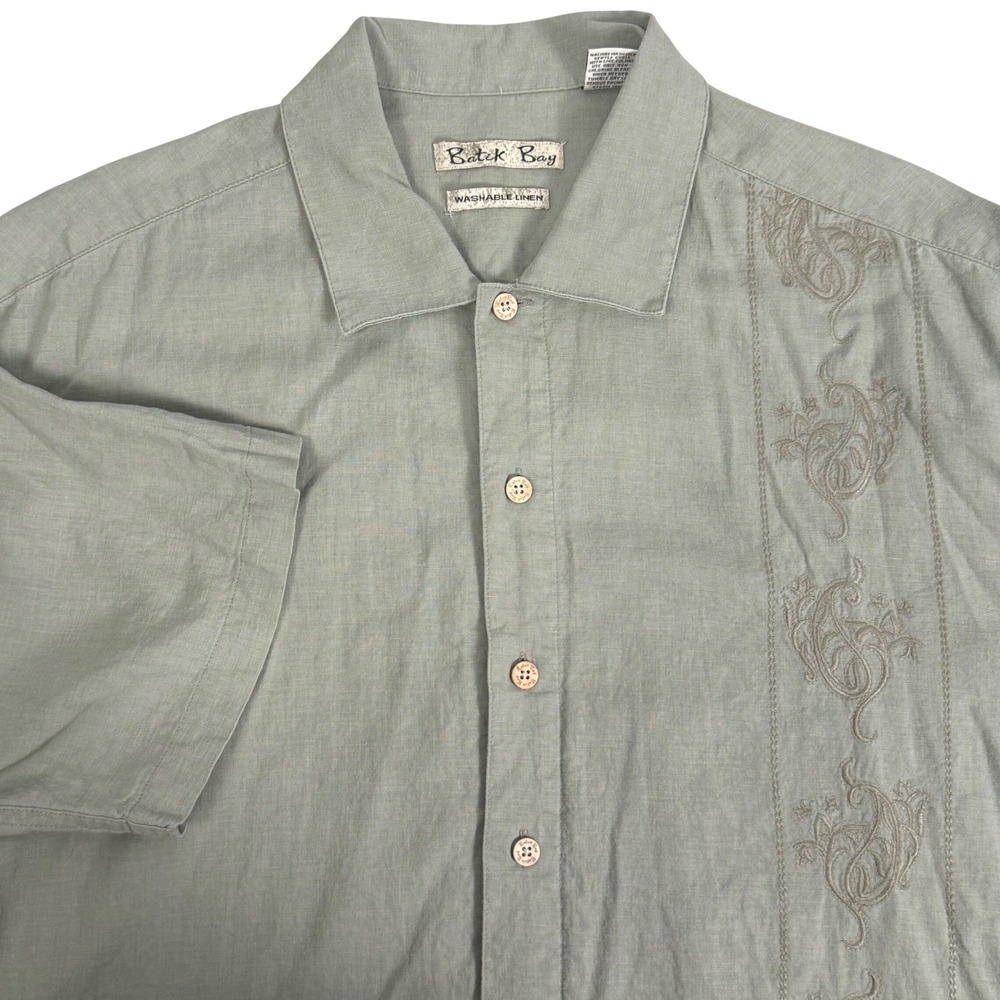 Batik Bay Mens XL Linen Blend Embroidered Short Sleeve Camp Shirt Aloha Hawaiian